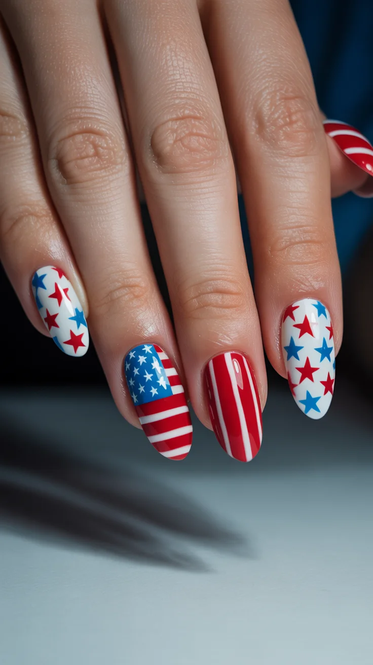 patriotic nails 2026 Bold Flag-Inspired Nails With Graphic Summer Energy