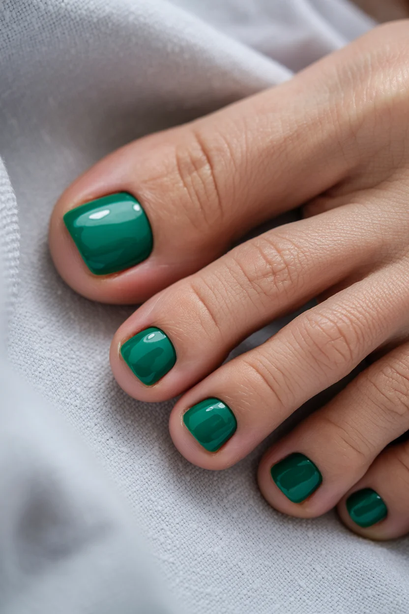 pedicure ideas summer trends 2026 Glossy Emerald Green Is Quietly Becoming the Cool-Girl Pedicure of Summer 2026