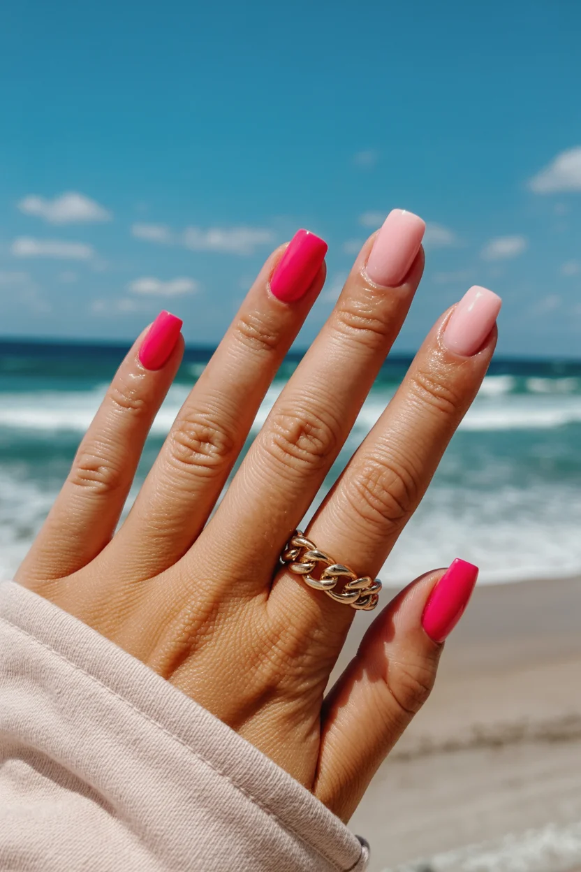 pink summer nails 2026 Classic Two-Tone Pink Nails That Never Go Out of Style