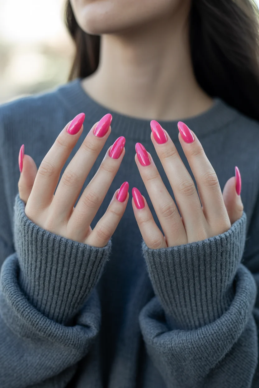 pink summer nails 2026 Classic Hot Pink Nails That Never Need Nail Art