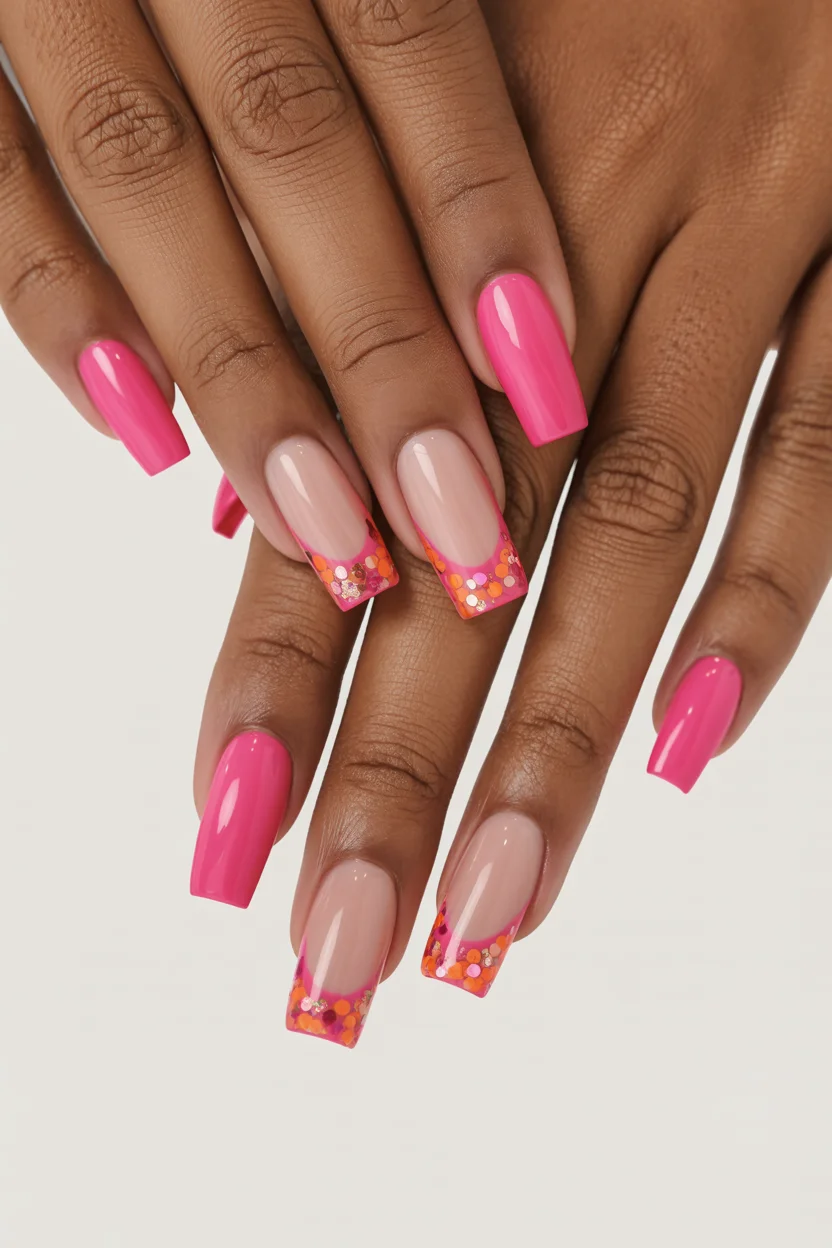 pink summer nails 2026 Confetti French Nails That Bring Back Vacation Energy