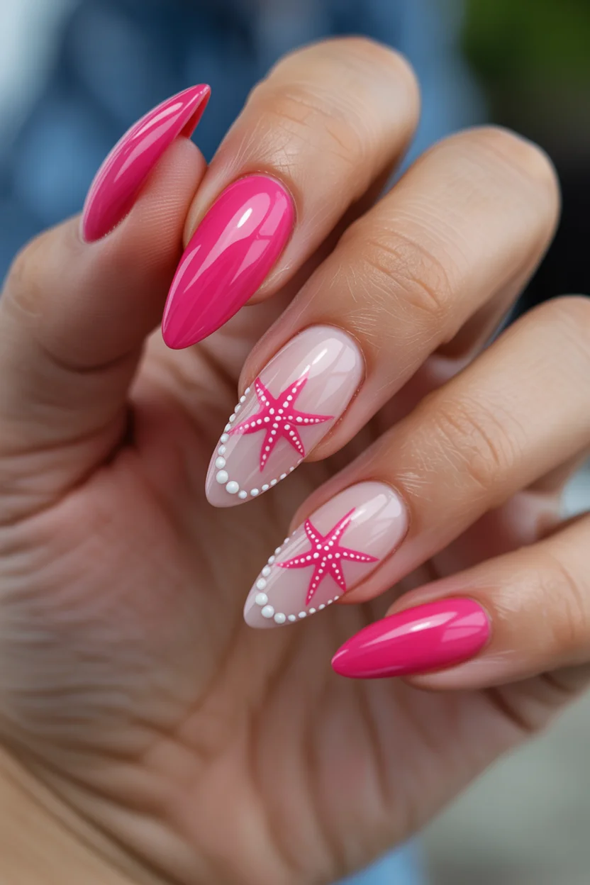pink summer nails 2026 Pink Starfish Nails Made for a Coastal Summer Mood