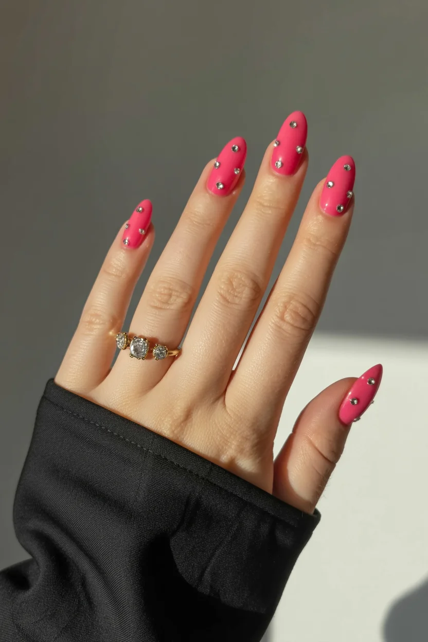 pink summer nails 2026 Rhinestone Pink Nails That Catch Every Bit of Summer Light