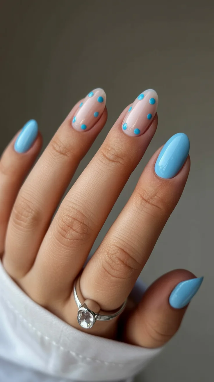 polka dot summer nails 2026 Baby Blue Accent Dots That Feel Fresh and Airy