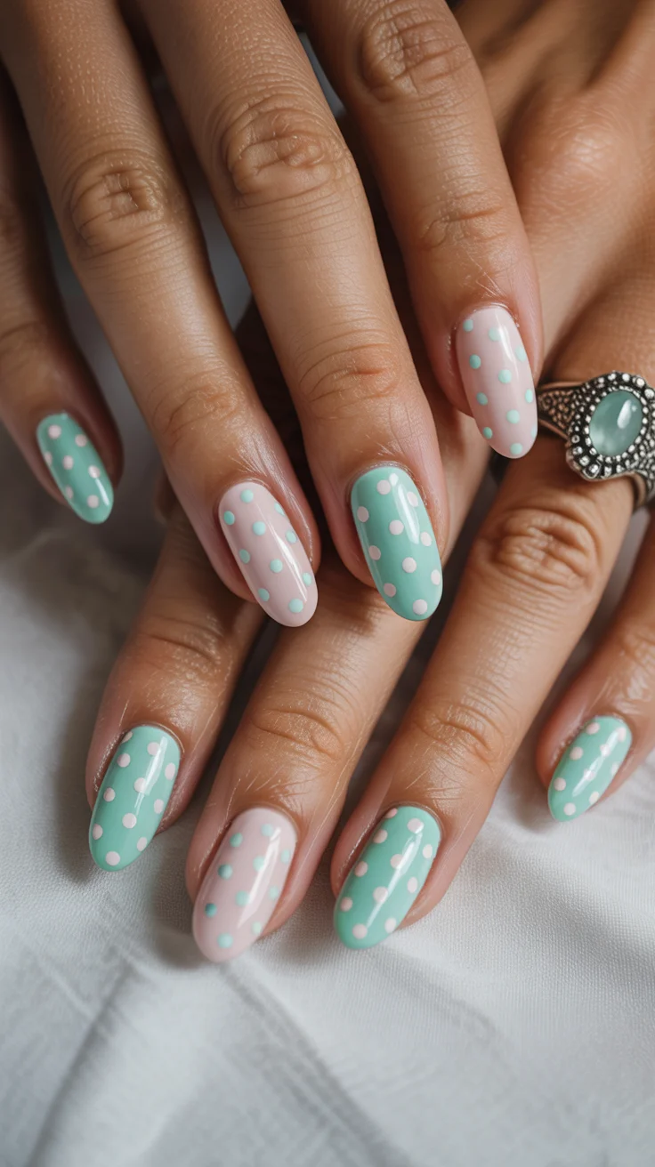polka dot summer nails 2026 Mint Green Polka Dots With a Soft Vintage Feel