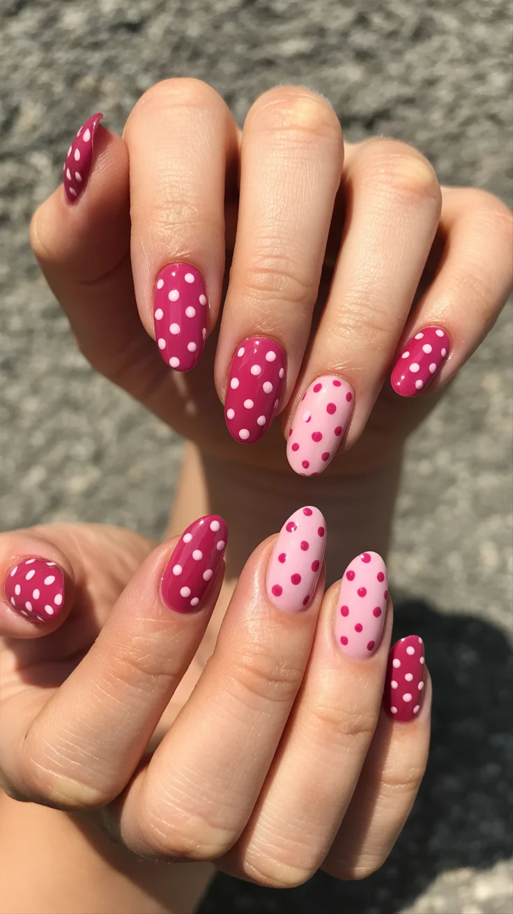 polka dot summer nails 2026 Berry Pink Polka Dots That Feel Playful but Classic