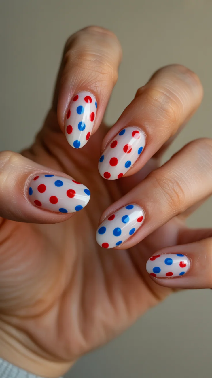 polka dot summer nails 2026 Red and Blue Polka Dots With a Chic Retro Twist