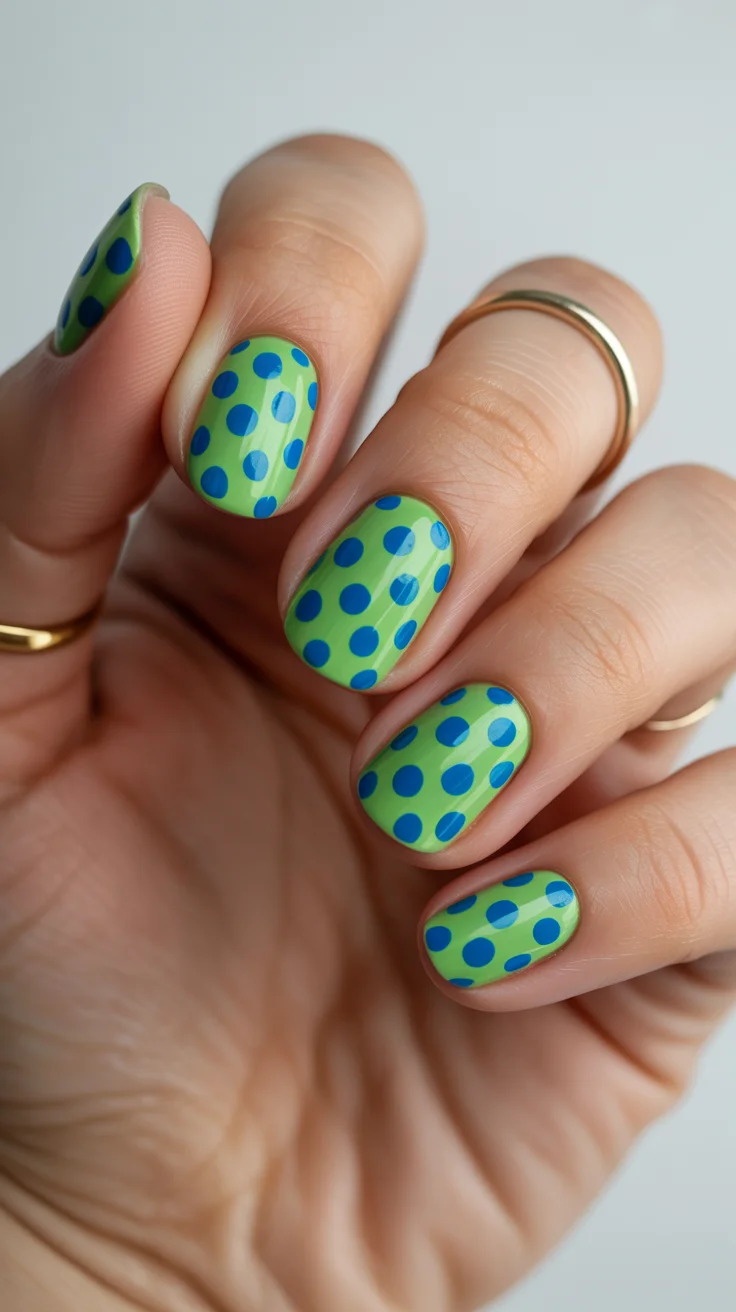 polka dot summer nails 2026 Lime Green and Blue Dots That Feel Unexpectedly Cool