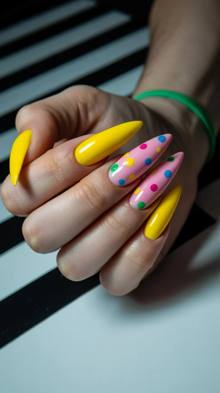 polka dot summer nails 2026 Bright Candy Polka Dots With a Retro Pop-Art Twist