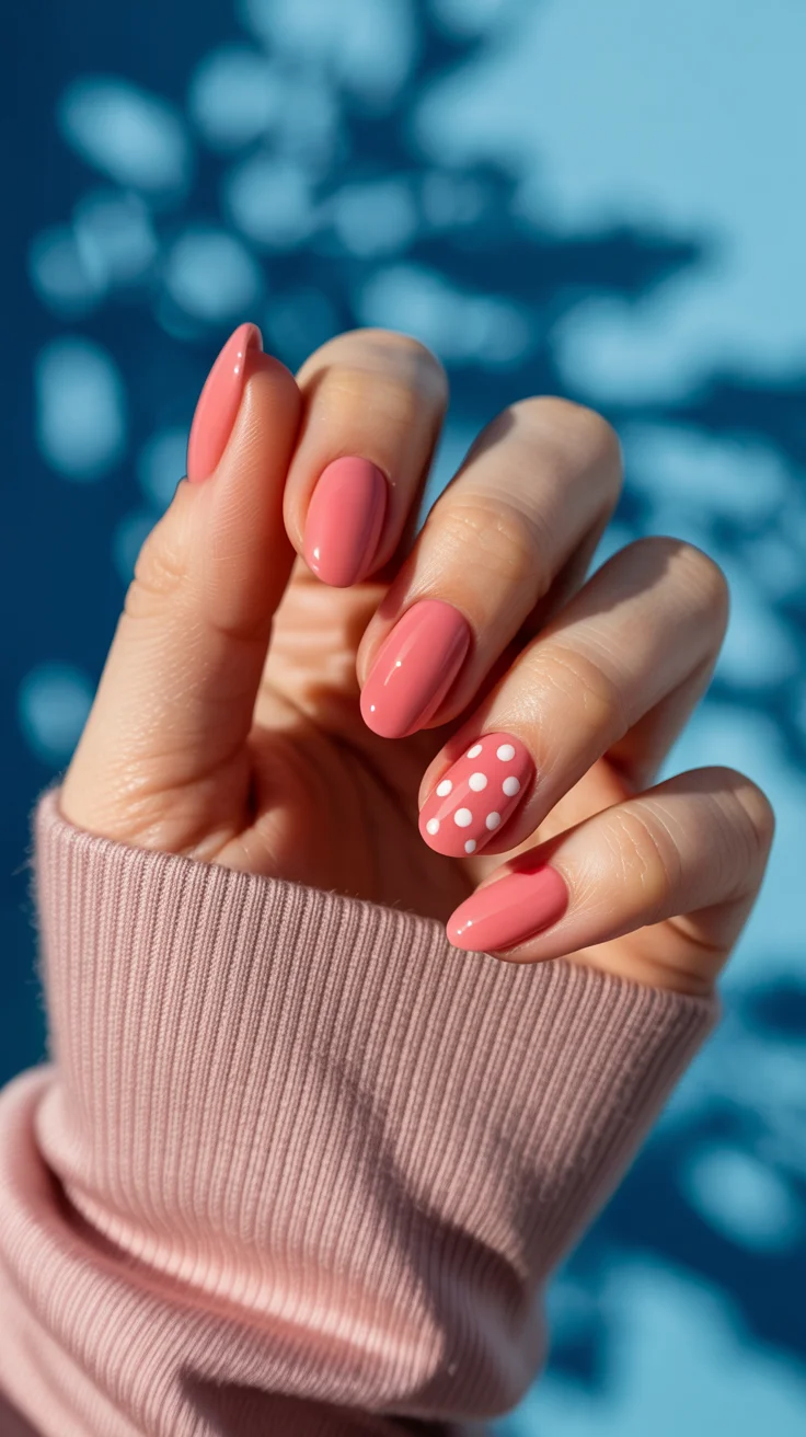 polka dot summer nails 2026 Soft Strawberry Pink Dots for the Sweetest Late-Summer Mood