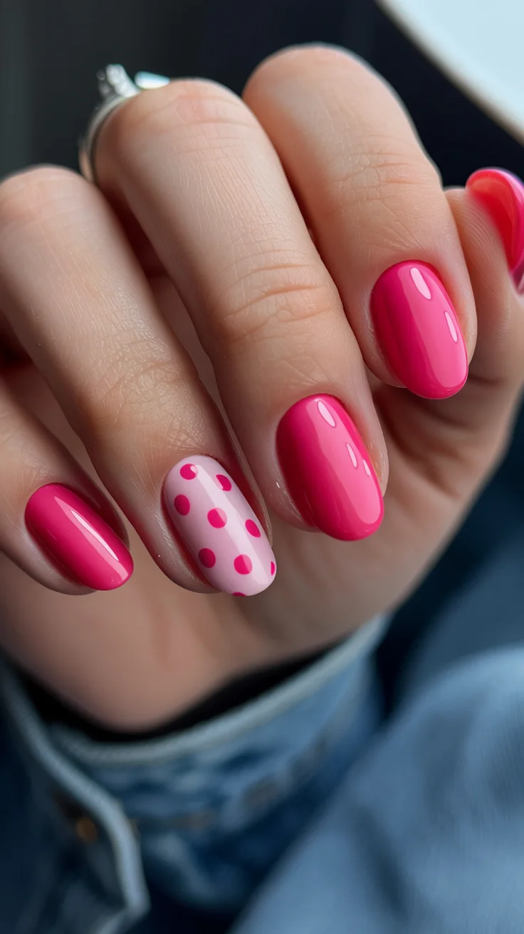 polka dot summer nails 2026 Hot Pink Gloss With Playful Barbiecore Dots