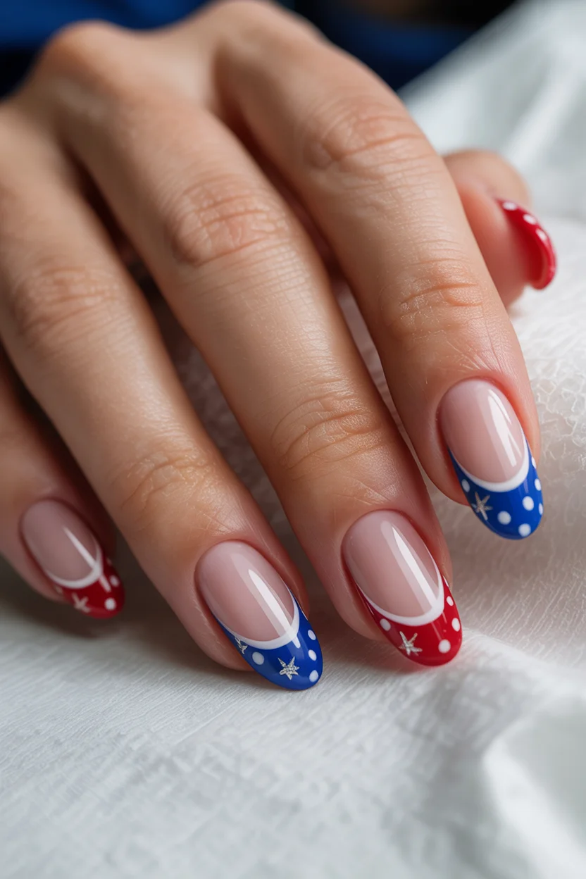 red white and blue nails 2026 Playful French Tips With Tiny Star Details