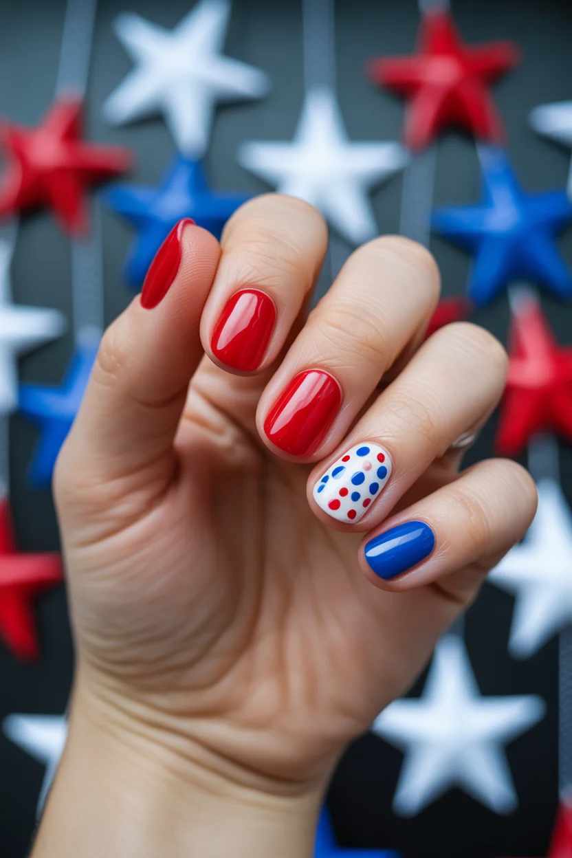 red white and blue nails 2026 Minimal Polka Dot Nails for an Easy Summer Refresh