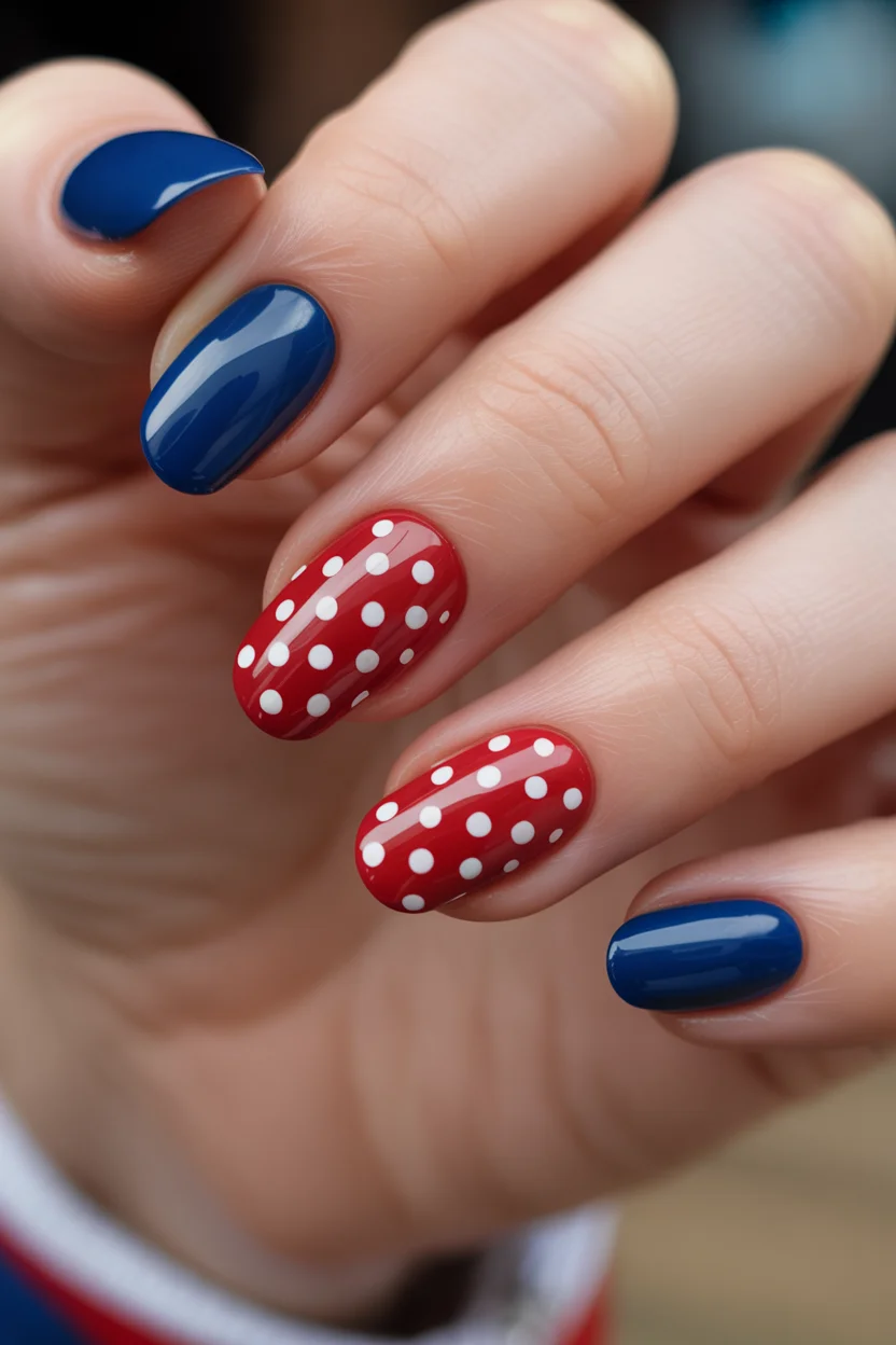 red white and blue nails 2026 Retro Polka Dot Nails That Feel Straight Out of a Vintage Summer