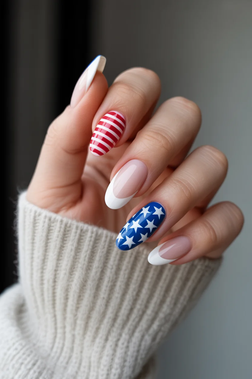 red white and blue nails 2026 Classic Stars and Stripes Nails With a Cozy Americana Mood