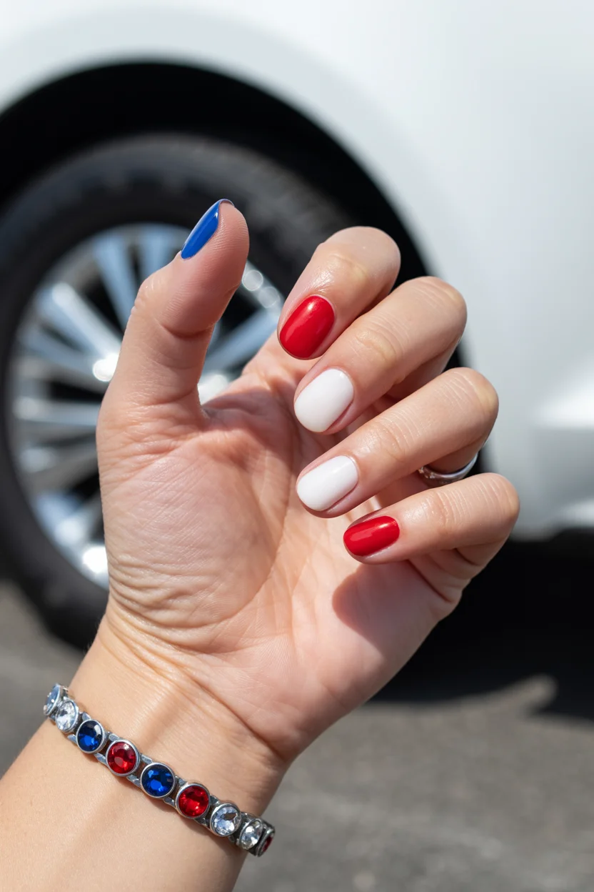red white and blue nails 2026 Clean Color-Blocked Nails for a Modern Summer Look