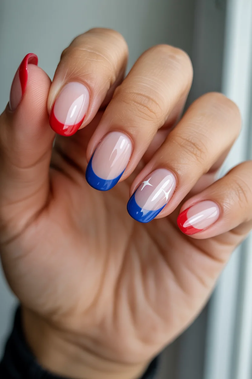 red white and blue nails 2026 Double French Tips With a Playful Americana Edge