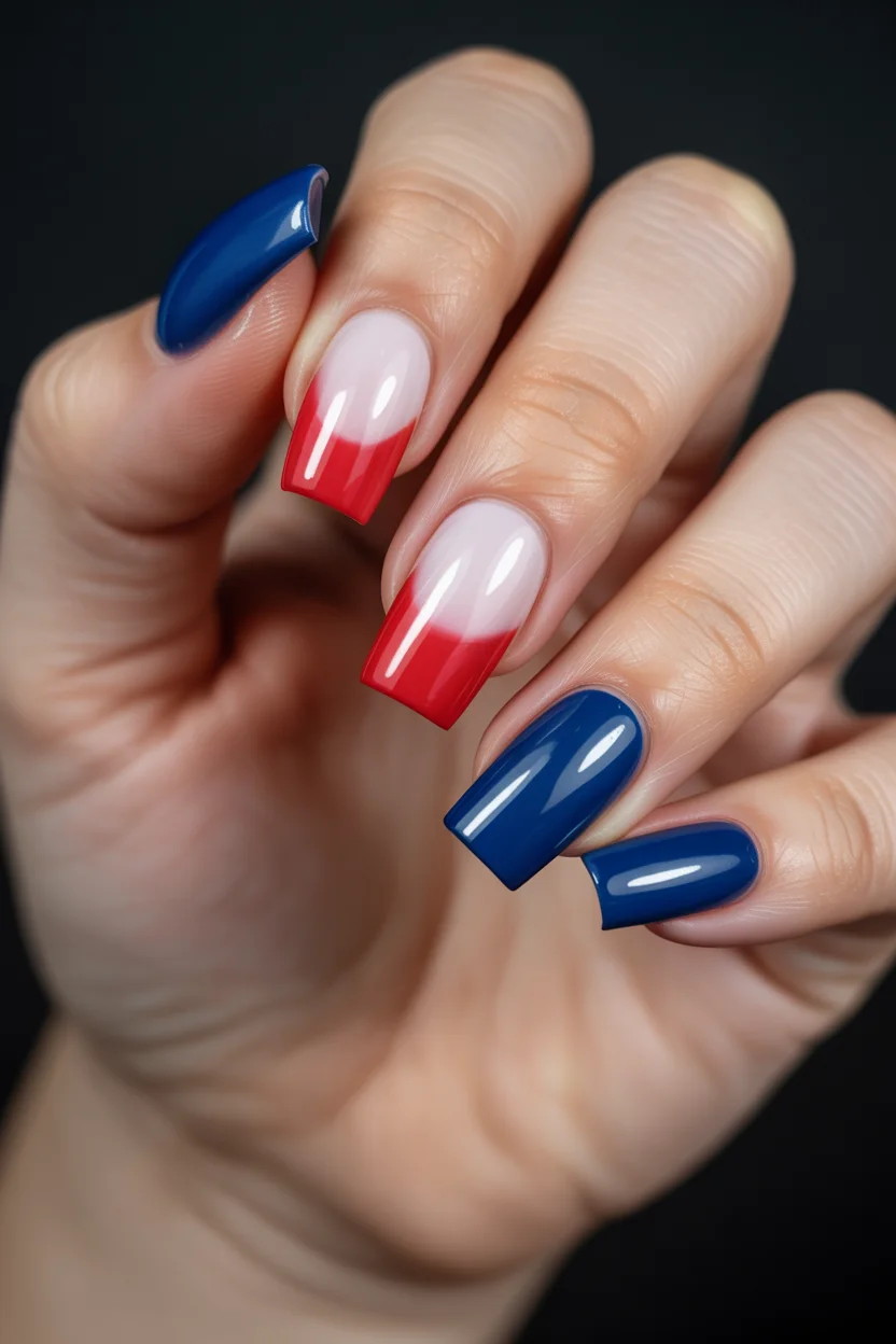 red white and blue nails 2026 Soft Ombre Red and Blue Nails for a Minimal Summer Mood