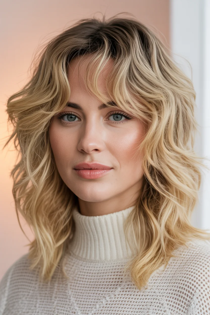 retro summer shag hairstyle 2026 Sunlit Butterfly Shag With Feathered Blonde Layers