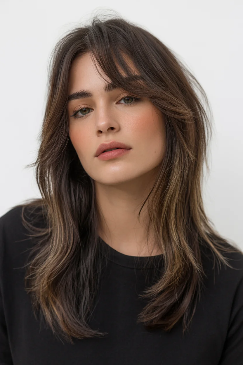retro summer shag hairstyle 2026 Soft Brunette Shag With Wispy Air-Dried Texture