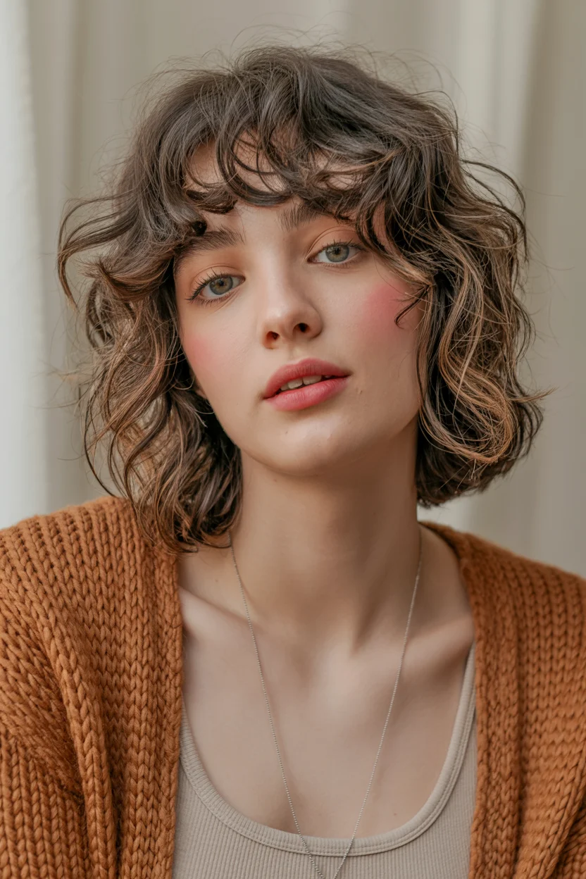 retro summer shag hairstyle 2026 Romantic Curly Shag With Wispy Fringe Layers