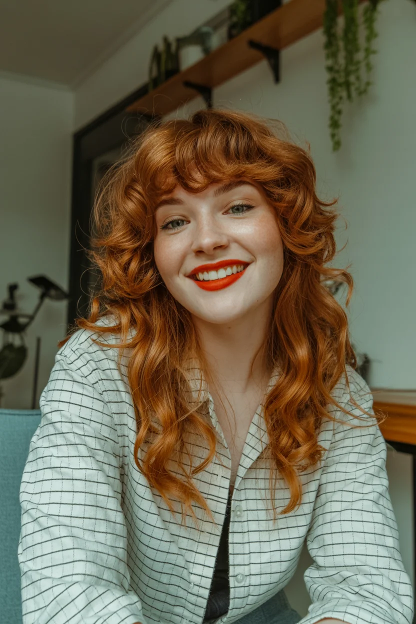 retro summer shag hairstyle 2026 Cherry Cola Retro Shag With Sculpted Waves
