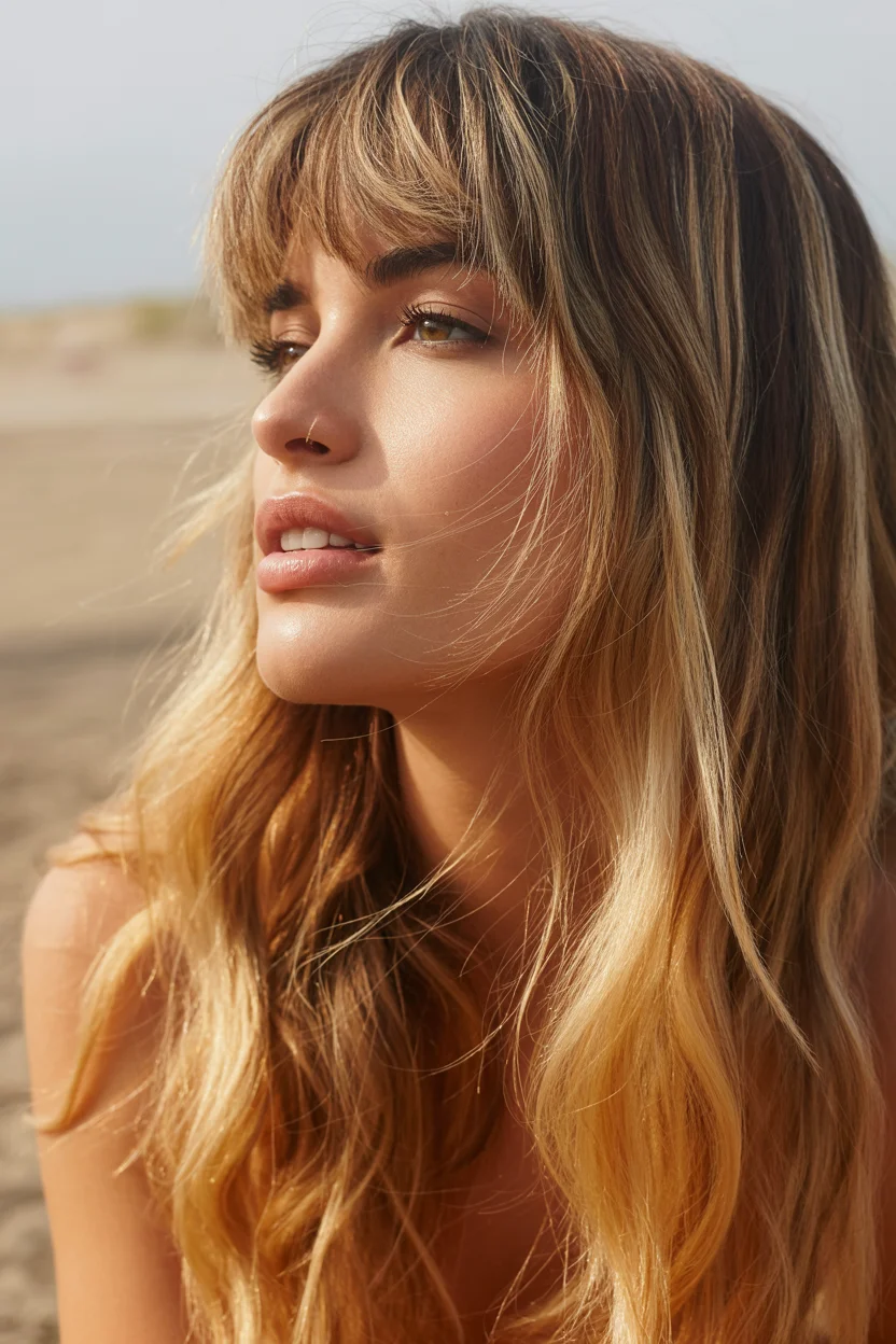 retro summer shag hairstyle 2026 Desert Blonde Shag With Barely-There Waves
