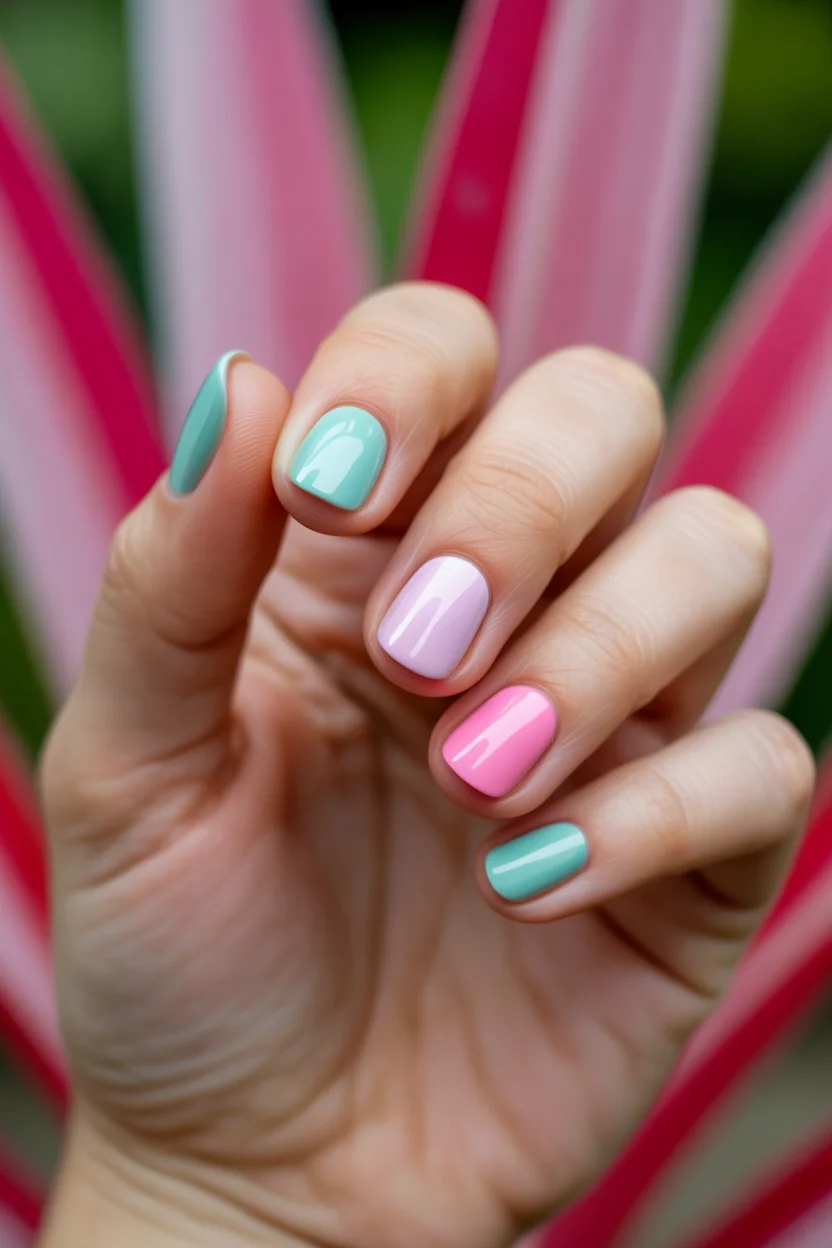 short gel nails summer 2026 Pastel Rainbow Nails That Feel Soft Fresh and Effortlessly Happy
