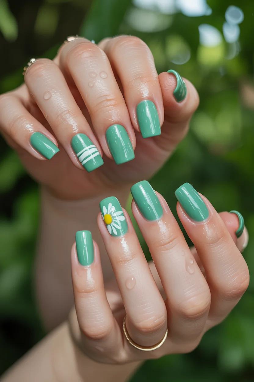 short gel nails summer 2026 Mint Daisy Nails That Feel Like Fresh Summer Mornings