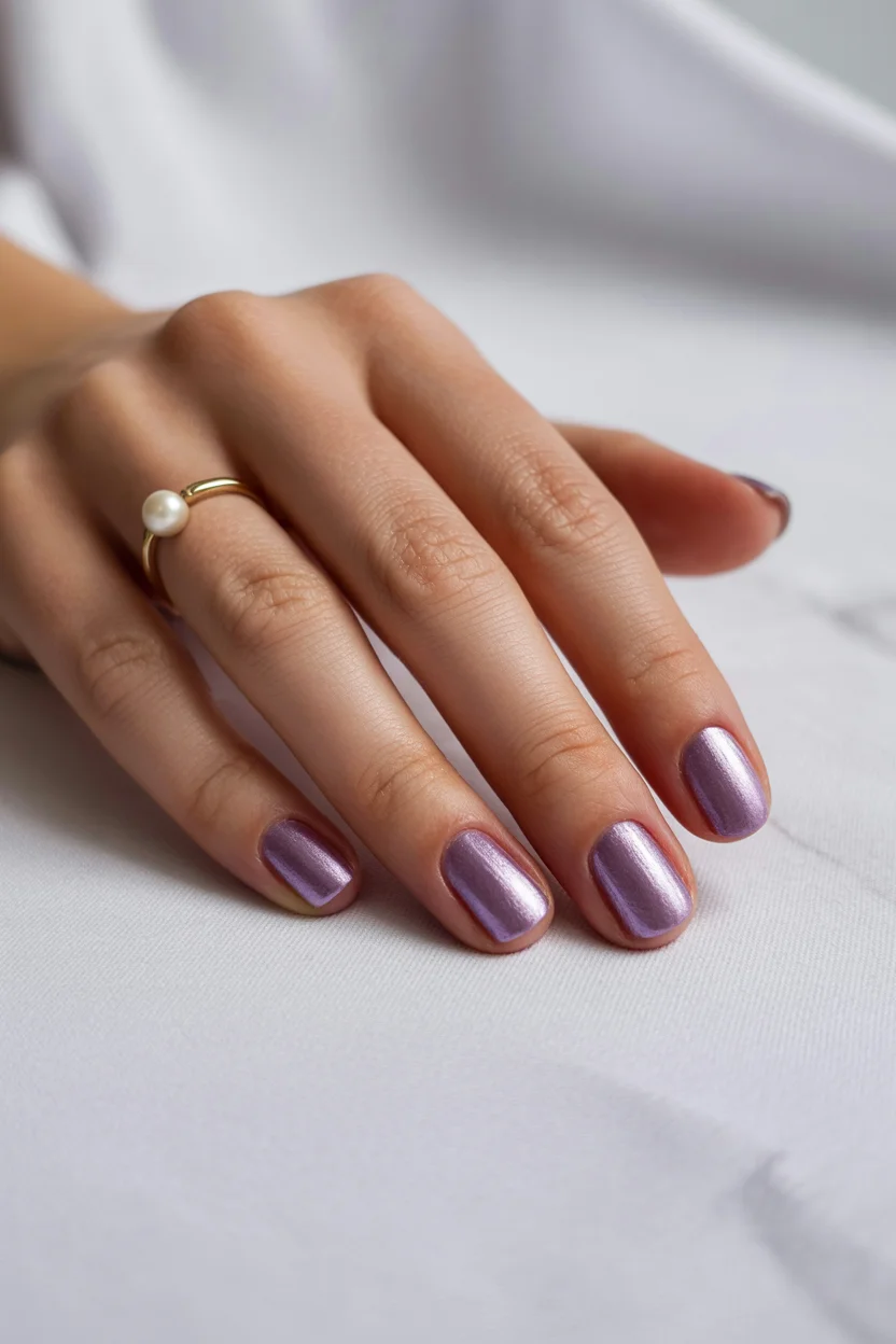 short gel nails summer 2026 Lavender Chrome Nails That Glow Beautifully in Summer Light