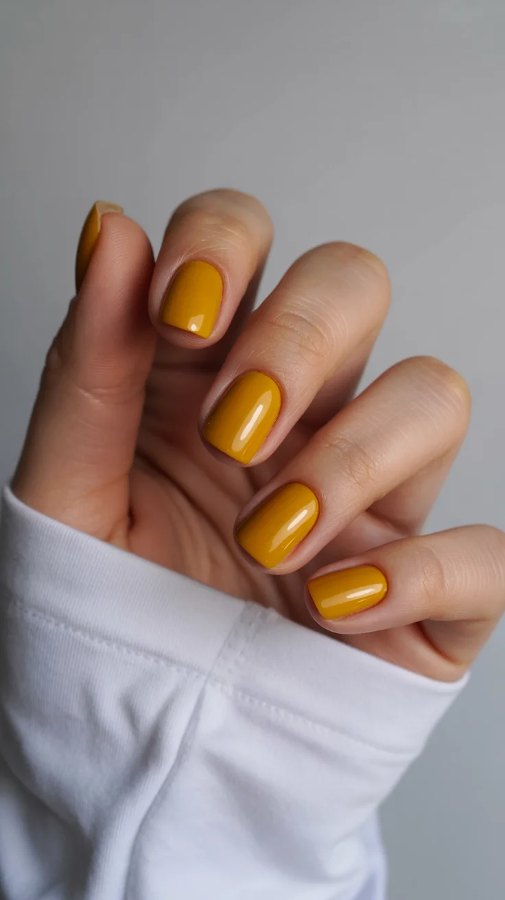 short squoval nails design 2026 Mustard Yellow That Brightens Every Season