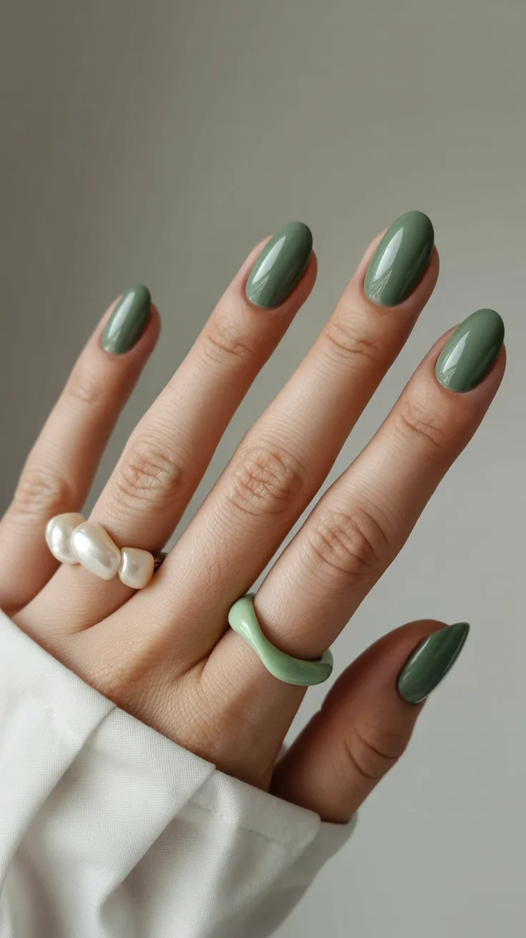 short squoval nails design 2026 Sage Green Simplicity With Quiet Luxury Appeal