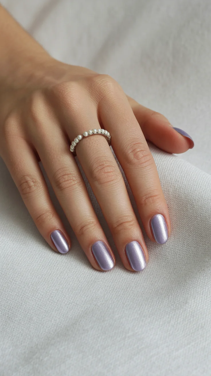 short squoval nails design 2026 Pearl Lavender For A Soft Futuristic Glow