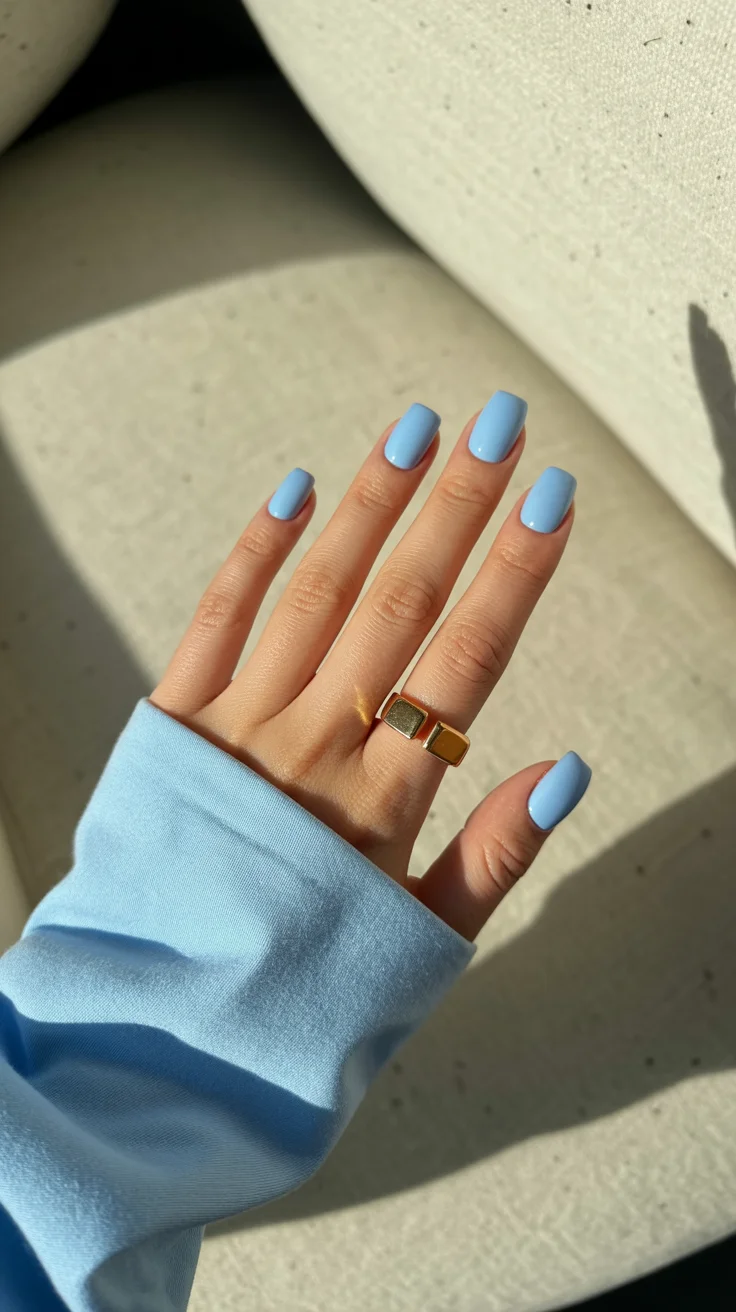 short squoval nails design 2026 Powder Blue Perfection For Sunny Days