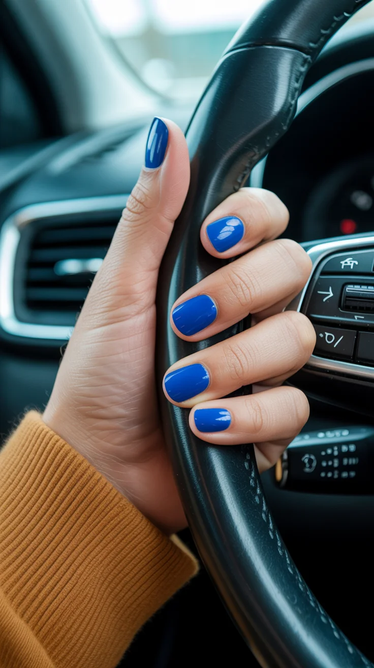 short squoval nails design 2026 Bold Cobalt Blue For A Confident Statement