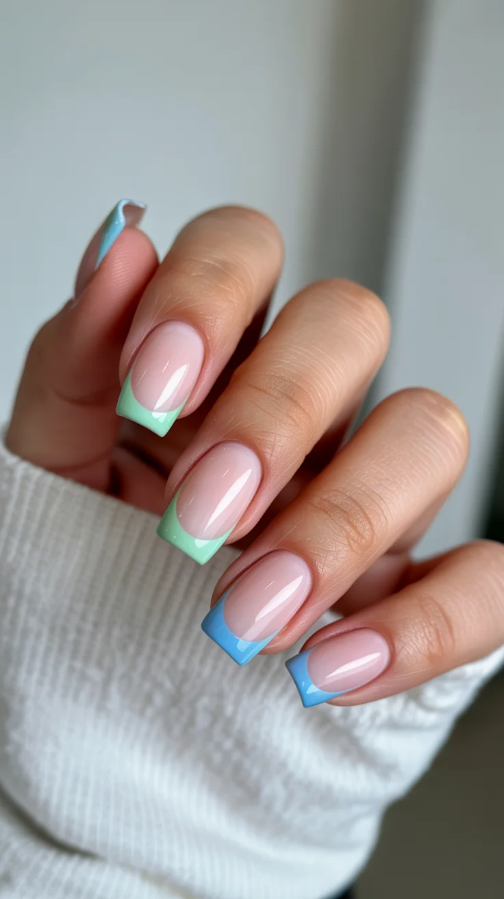 short squoval nails design 2026 Pastel French Tips With A Fresh 2026 Twist