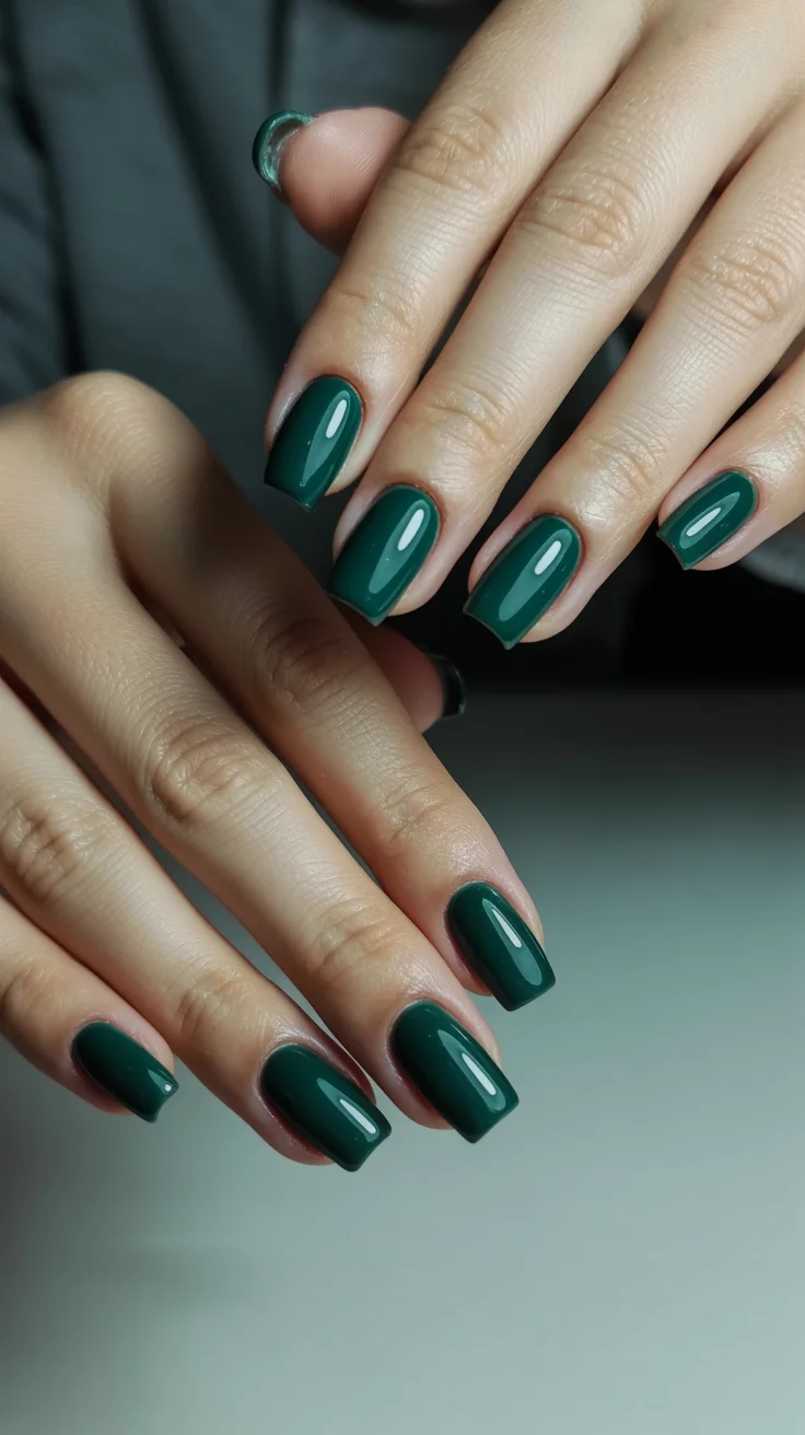 short squoval nails design 2026 Deep Emerald Gloss For Quiet Luxury