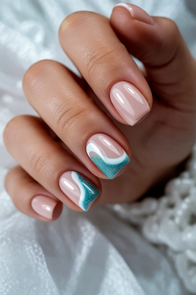 short summer nails 2026 Ocean Wave French Tips for a Cool-Girl Summer