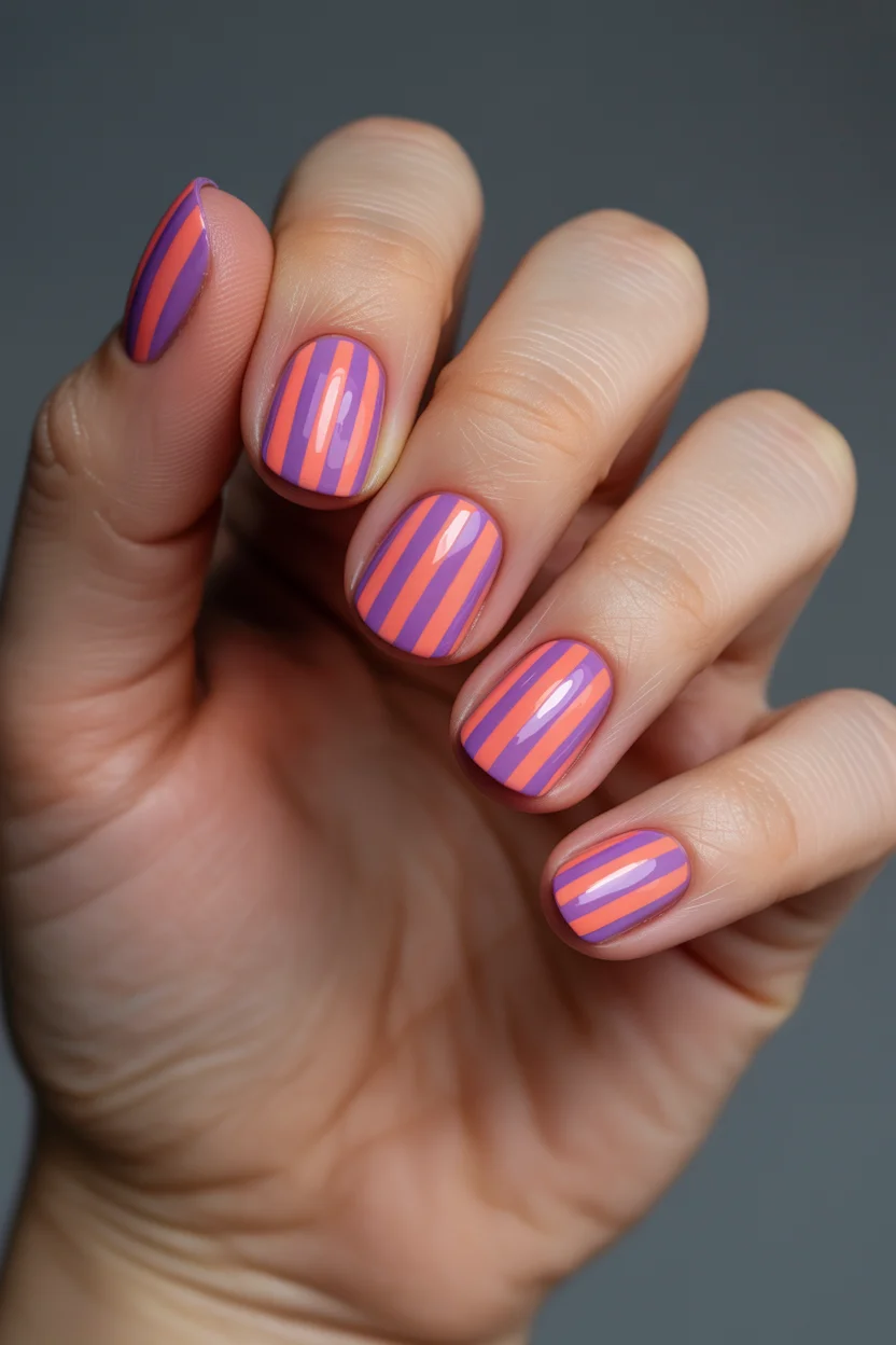 short summer nails 2026 Retro Candy Stripes That Feel Straight Out of the 70s
