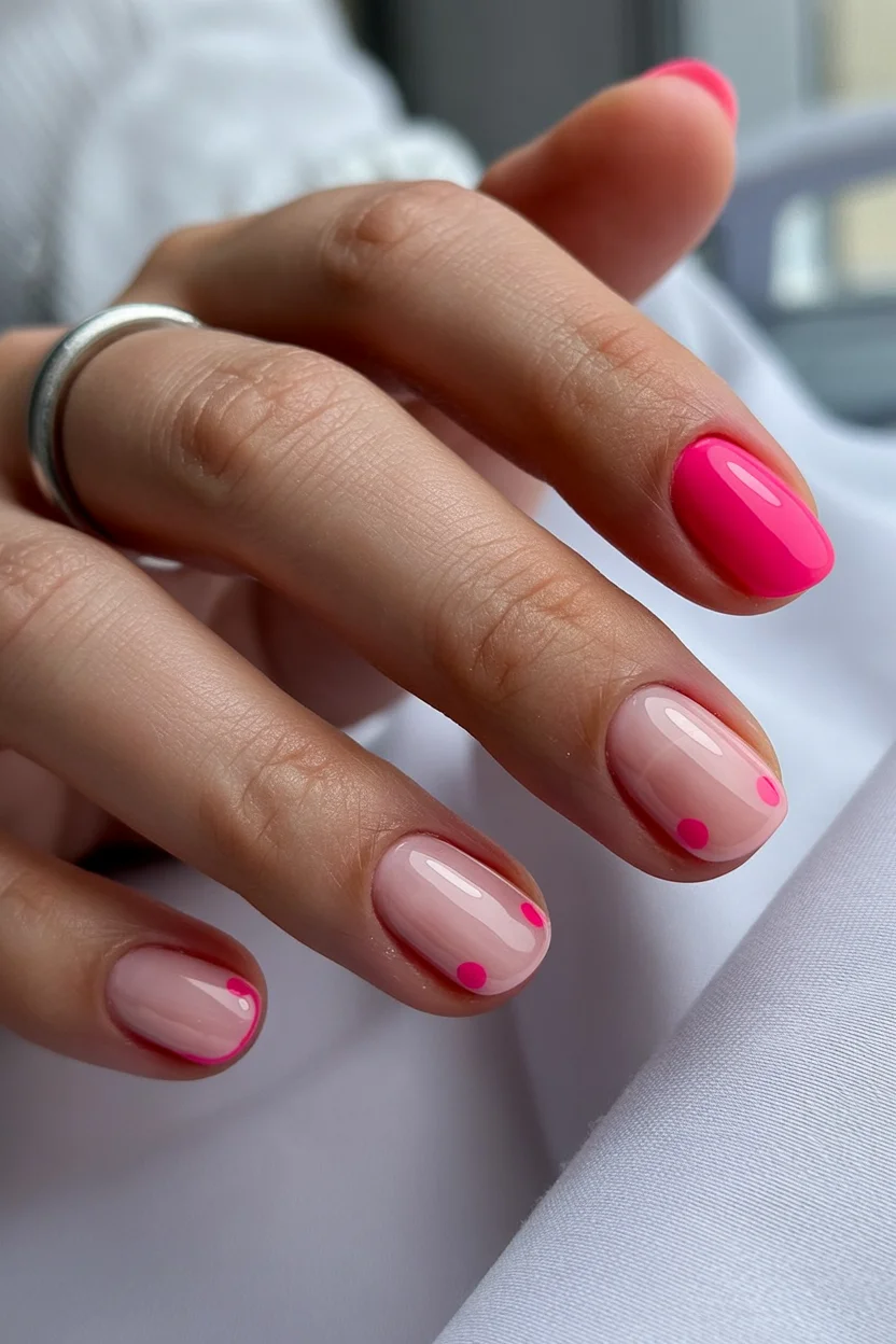 short summer nails 2026 Hot Pink Micro Dots for a Playful Minimalist Summer
