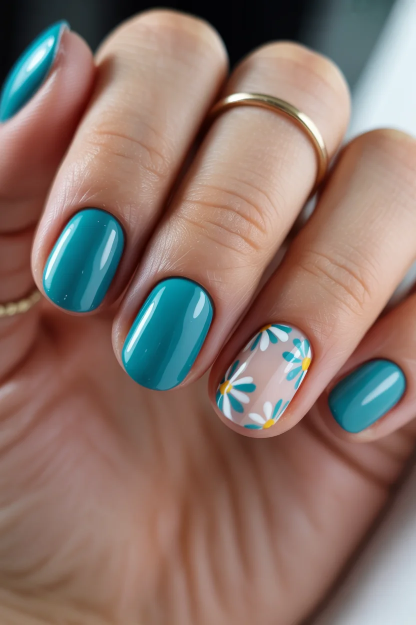 short summer nails 2026 Turquoise Daisy Nails That Feel Like a Summer Postcard