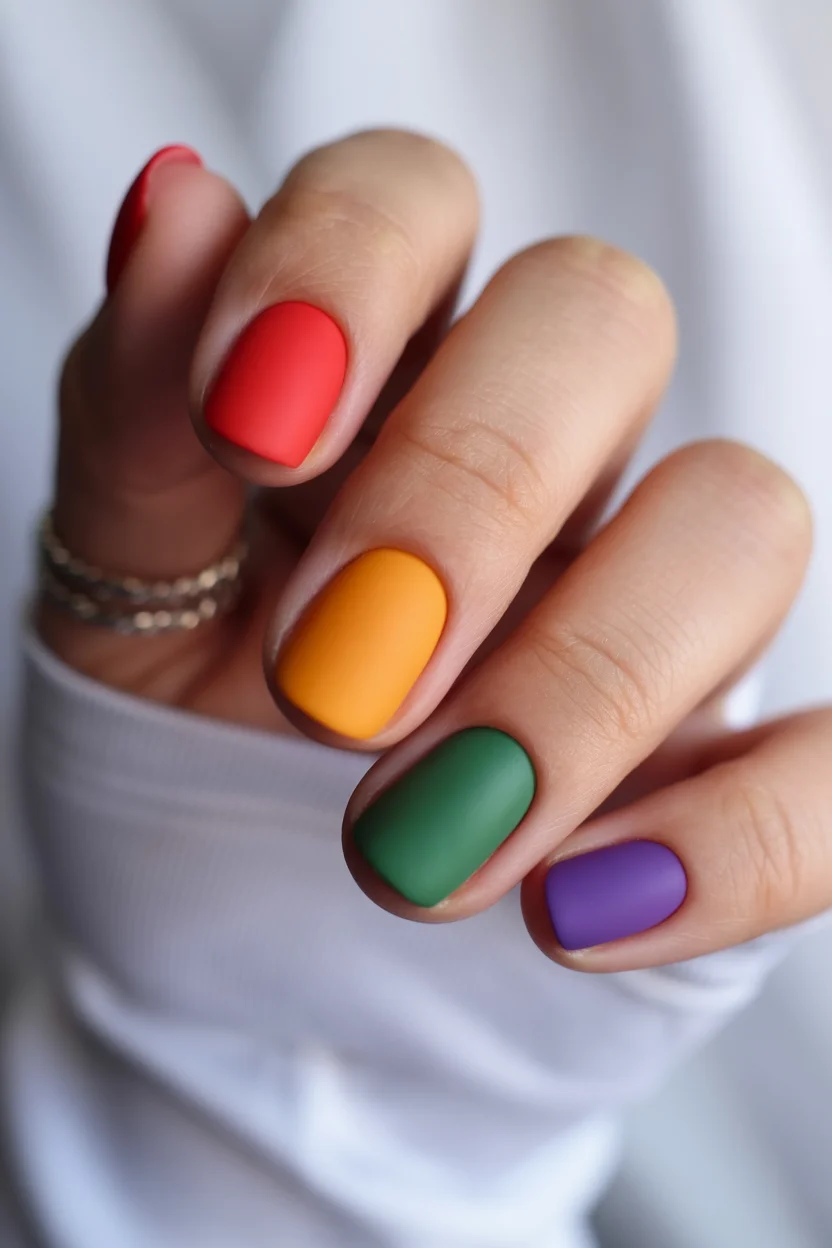 short summer nails 2026 Matte Rainbow Nails That Instantly Wake Up Your Summer Wardrobe