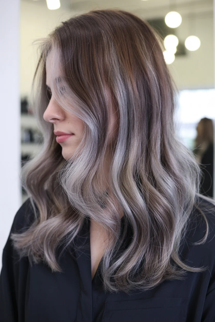 smoky summer ash brown hair color 2026 Smoky Ash Brown with Icy Melted Ends