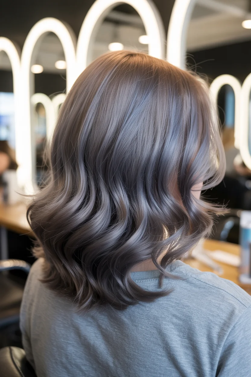 smoky summer ash brown hair color 2026 Silvery Ash Brown Bob with Soft Sculpted Waves
