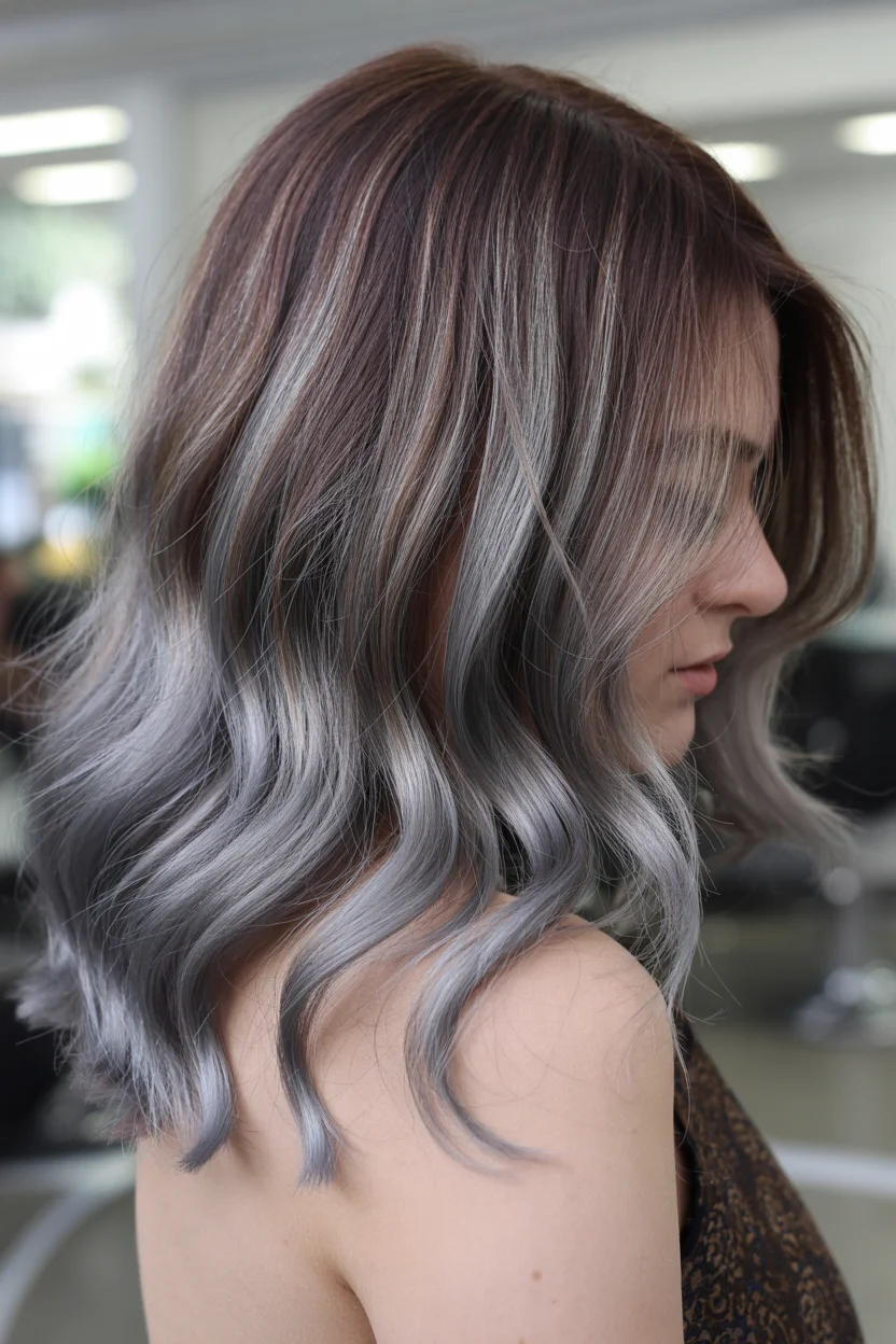 smoky summer ash brown hair color 2026 Smoky Ash Brown Melt with Cool Silver Flow