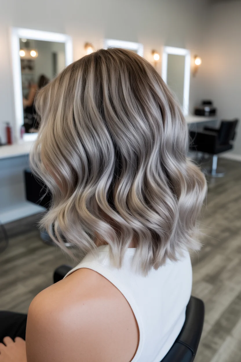 smoky summer ash brown hair color 2026 Soft Ash Beige Waves with Dimensional Blend