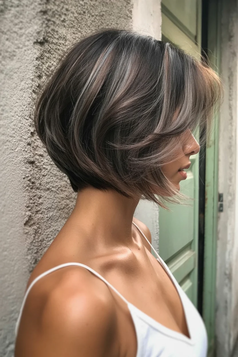 smoky summer ash brown hair color 2026 Chic Smoky Ash Brown Bob with Cool-Toned Dimension