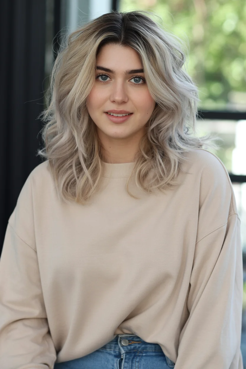 smoky summer ash brown hair color 2026 Airy Ash Blonde Brunette Blend with Soft Volume
