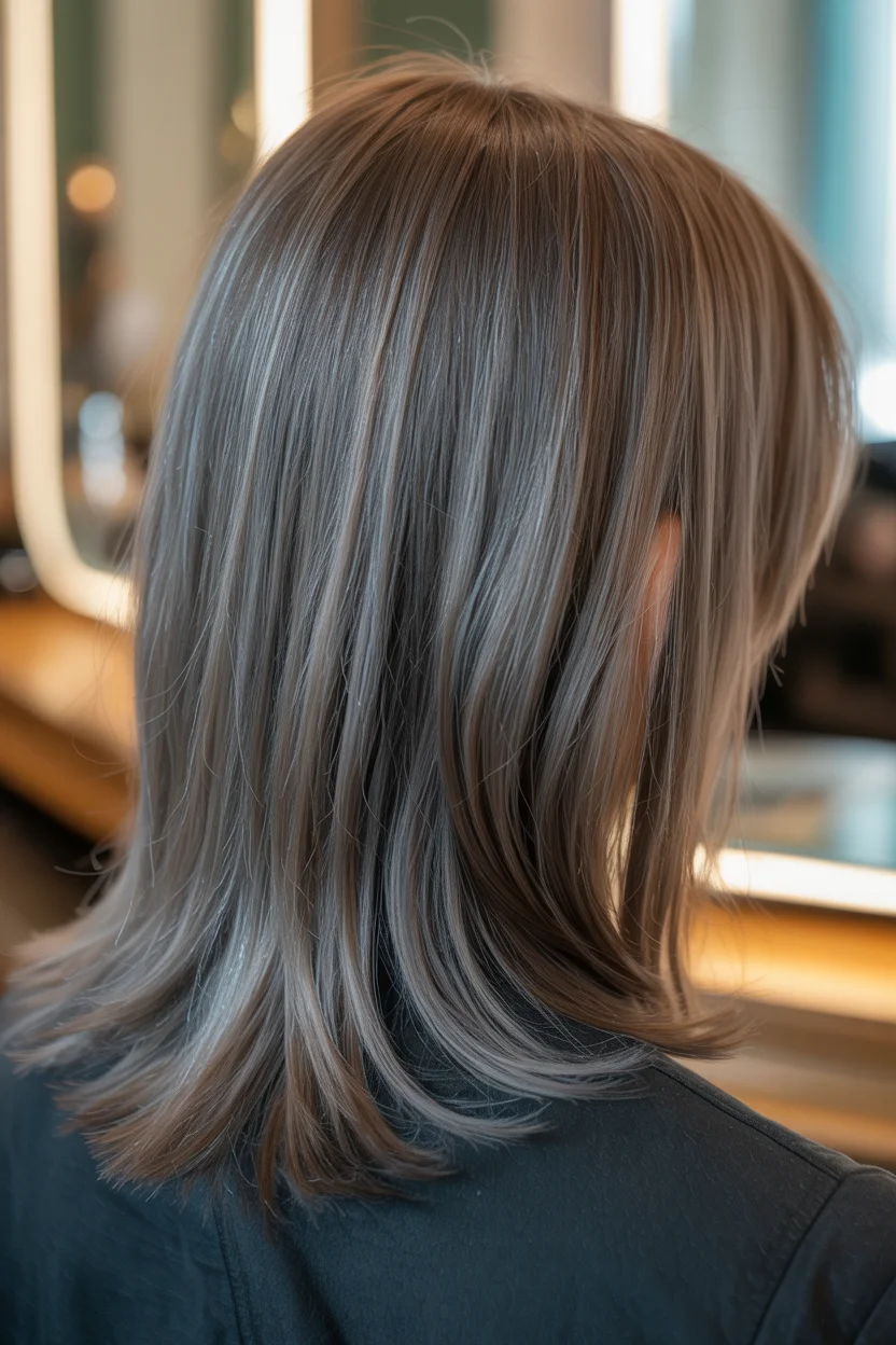 smoky summer ash brown hair color 2026 Silky Cool Ash Brown Layers with Glassy Summer Finish