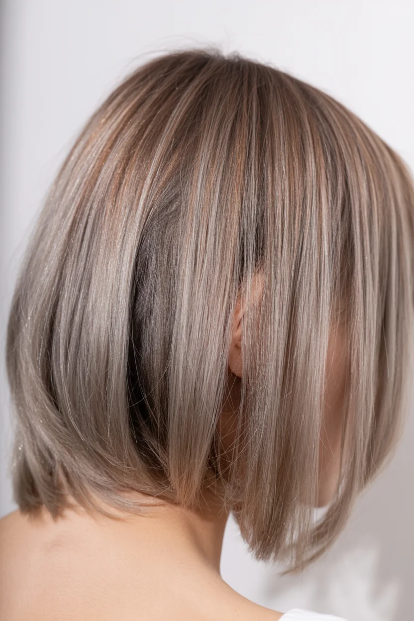 smoky summer ash brown hair color 2026 Polished Ash Brown Blunt Bob with Soft Neutral Shine